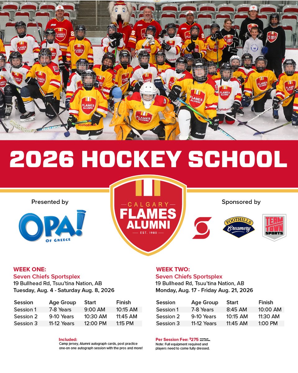 AlumniFlames's tweet image. #yyc parents, have you signed your child up for our #Flames Alumni Hockey School?  

This fun, educational, and affordable program is running twice in August, for players aged 7-12: calgaryflamesalumni.com/hockeyschool/