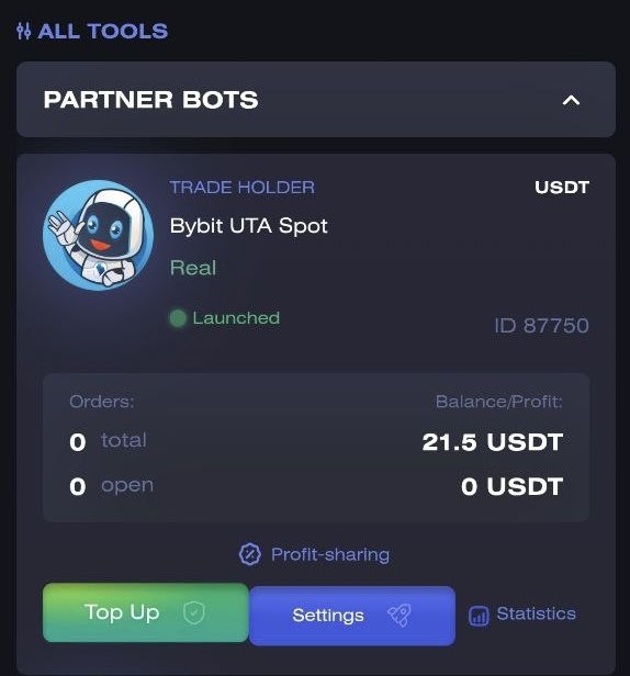 🏆 Achievement Unlocked!

My Trade Holder bot on <a href="/cryptorobotics/">CryptoRobotics</a> is LIVE on Bybit UTA Spot. Real account. 21.5 USDT and growing. 

Small start, big vision. 💎 #TradingAchievement #Cryptorobotics