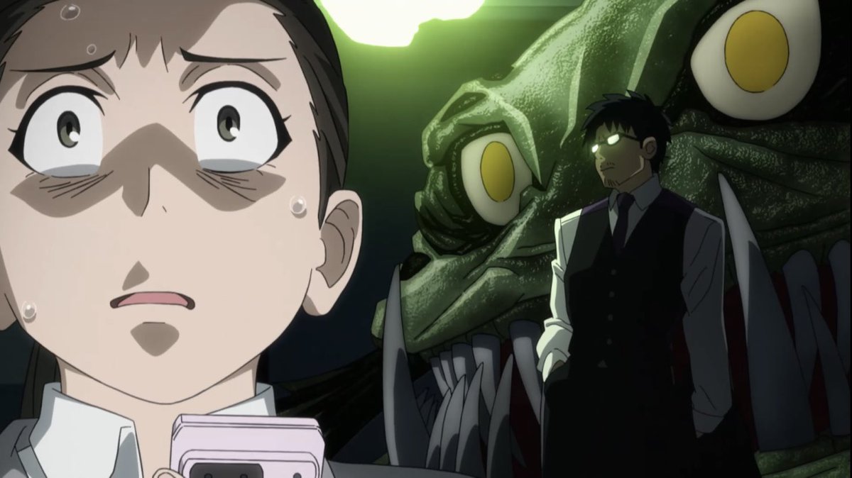 ReadyKafka's tweet photo. Episode 3 of #StudioBones & @Crunchyroll’s #DaemonsOfTheShadowRealm is out!

Some slice-of-life, a lil bit of horror, and the humor of discovering the real world—A true throwback to Arakawa’s style and world building. Plus, we get the first canon #JasonStatham reference of the series (is she telling on herself??). 🩵

@askforabigail puts in the work as our “hapless” victim Aoi, Jin’s (@VAJerryJewell) Daemons Ai & Makoto, and all the ‘Drag Me to Hell” horrors within that catch our dark stalker, @CoryKold.