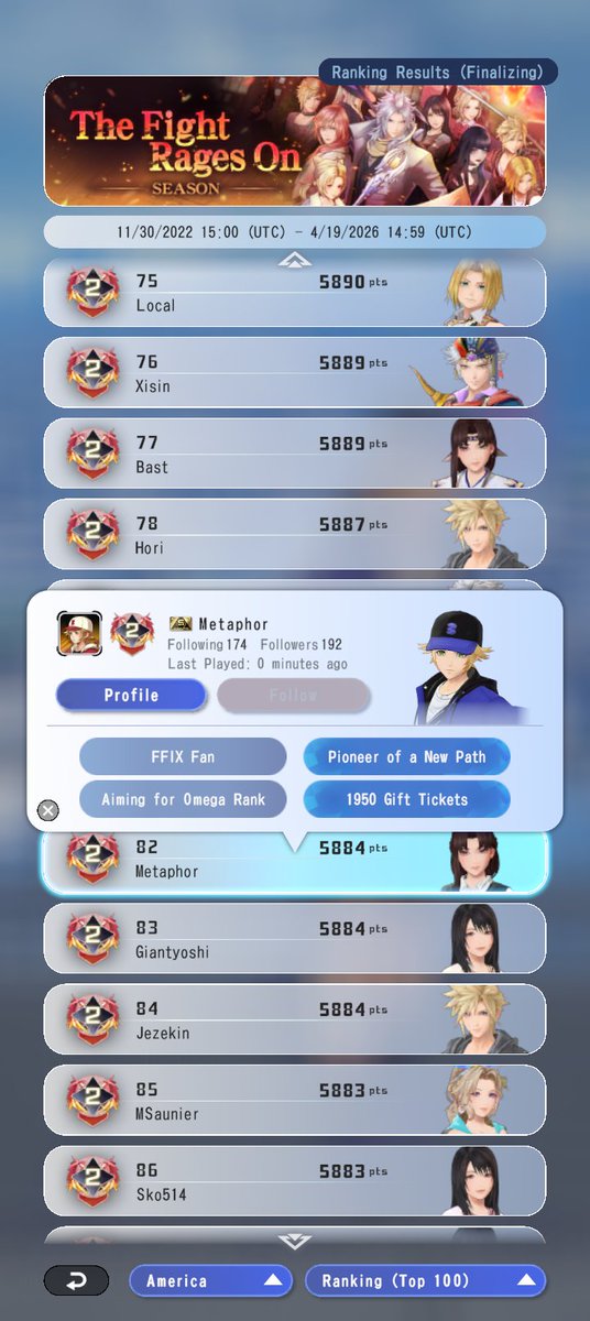 Official Top 100 player NA after rankings closed. #DDFF