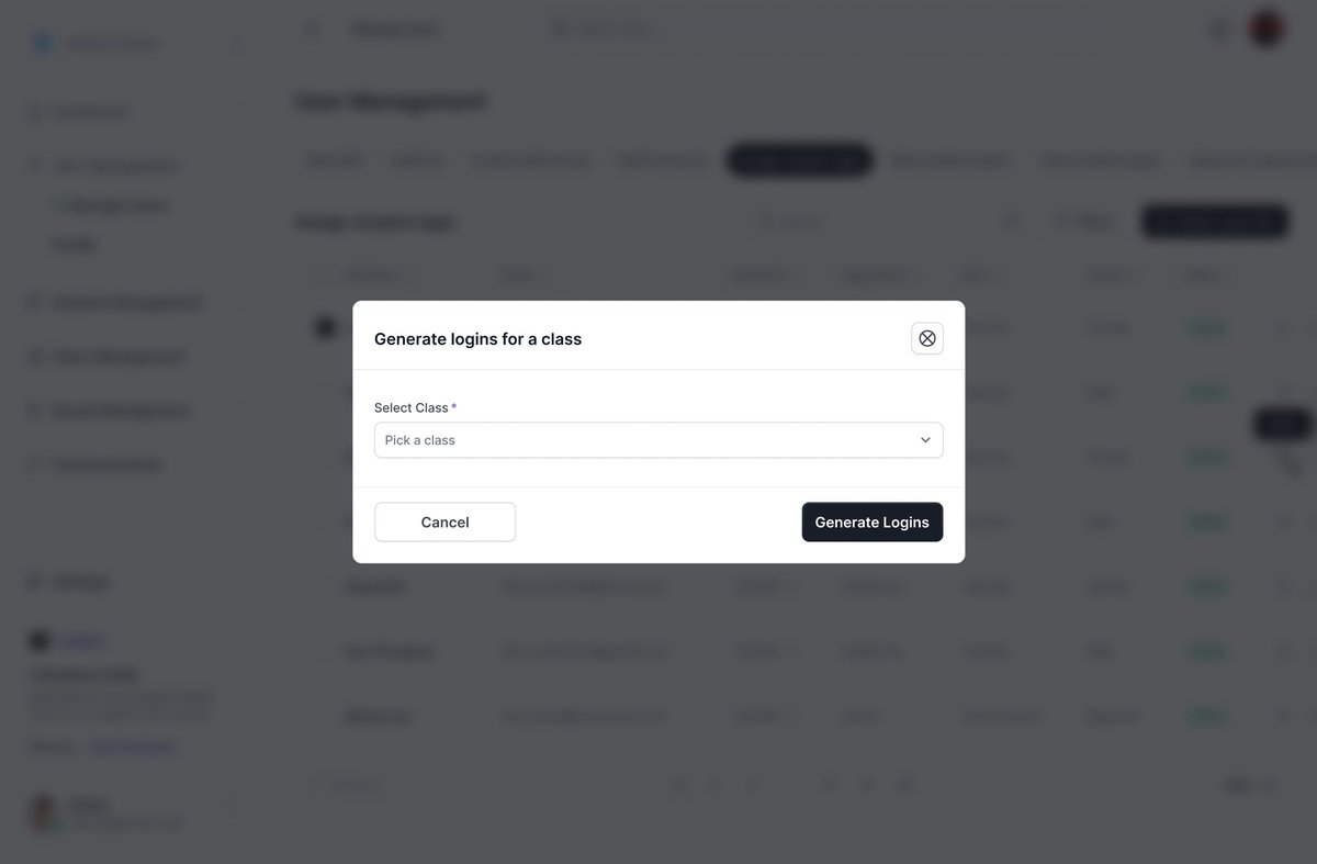 mustofa_shonen's tweet image. Bulk Student Password Flow.

1. Admin opens modal to create passwords
2. Selects a class from dropdown
3. Confirms password generation then Sees success message
4. Views generated passwords for the class

#uiuxdesign #web #webapp #productdesigner #edutech #schoolreporter