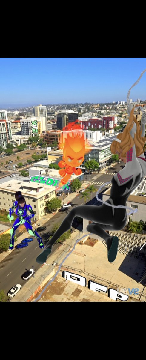 CLOAK_420's tweet image. Been remixing my @veve_official AR shots in a fun way! 
AR photos + Phone Graff = One Finger Productions ☝️ 🤳
Big props to @Kiyoshinobi for knowing the vibe 👊👑
#OFP #AugmentedReality #619GaslampDistrict #ARWars