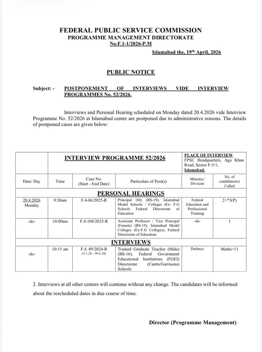 Federal Public Service Commission (FPSC) tweet media