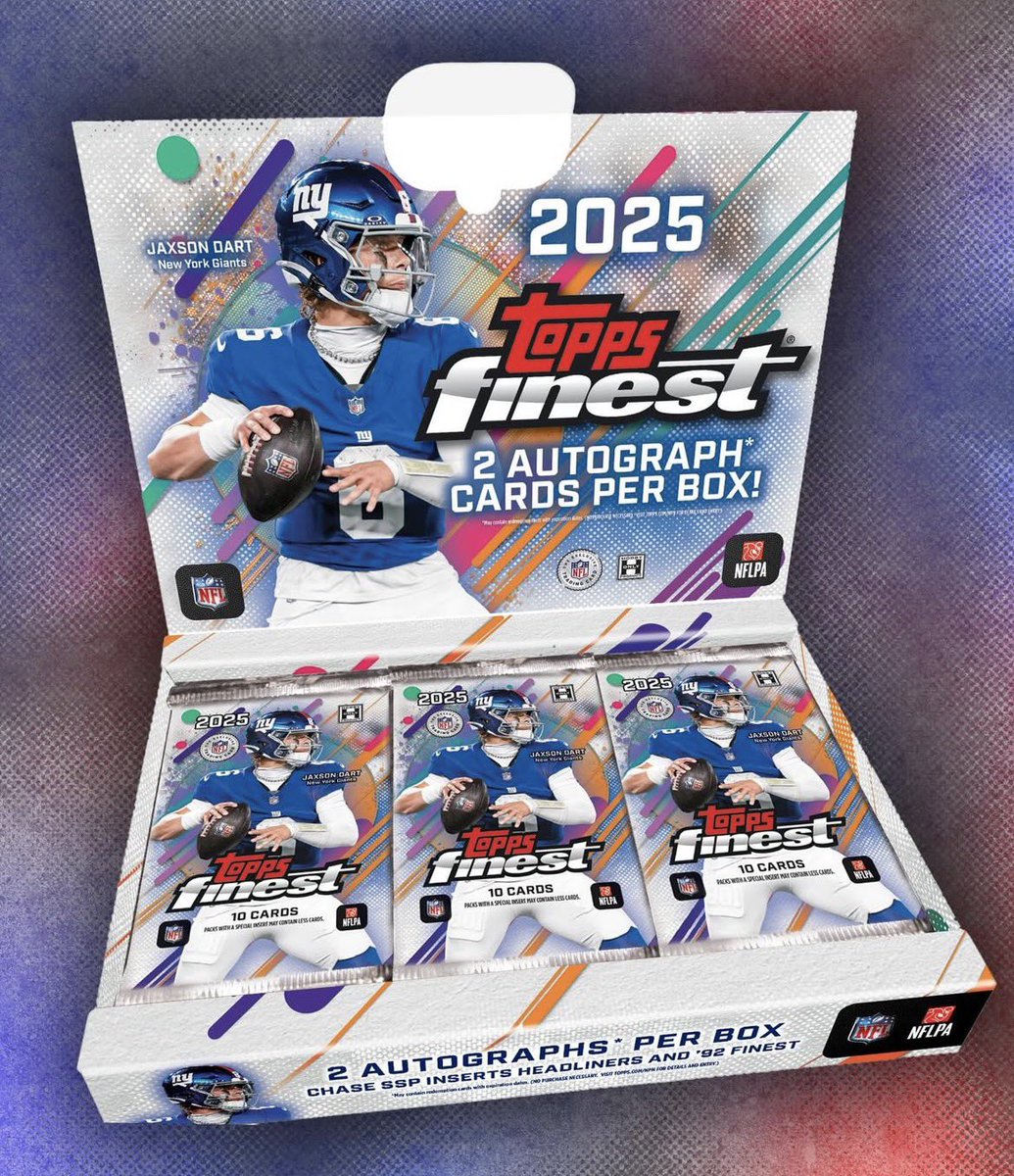 ricanking6's tweet photo. Topps should announce the pricing tomorrow morning before the drop.

For comparison the 2024 Topps Finest Football Hobby Box (unlicensed) had a presale price of $229.99 (also 2 autographs per box) which then increased to $239.99 per box on release day.

It’ll be interesting to see how they price the 2025 version. Especially now that it’s fully licensed.