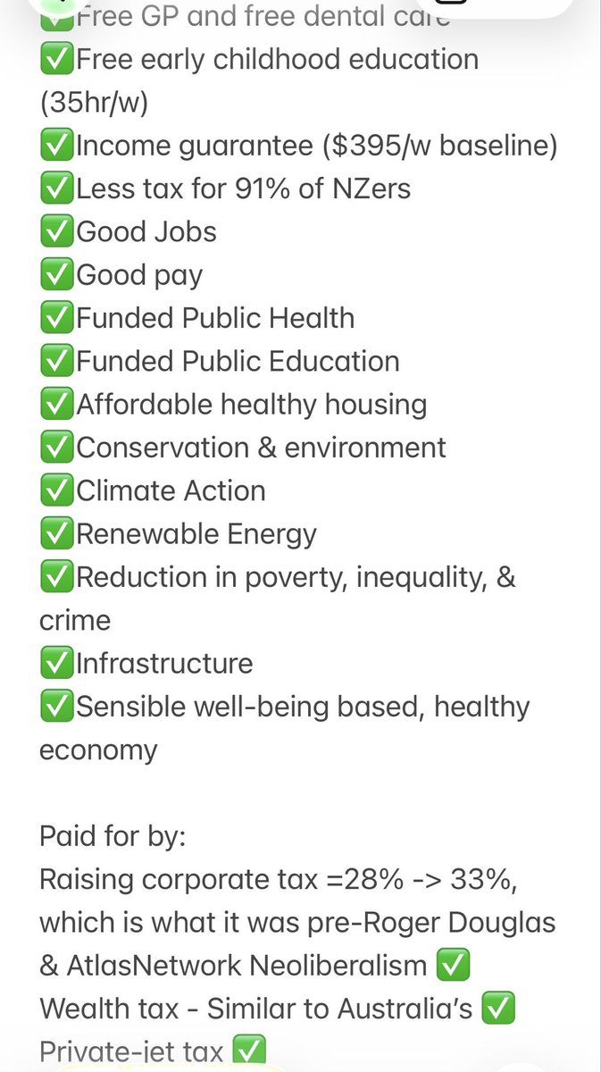HuiaSue's tweet image. Yet #NZ Greens “Green Budget” is fully costed &amp;amp; fantastic. Free GPs, Dentists &amp;amp; childcare. Less tax for 91%+ NZers, #climatechange action, conservation; $395/wk income guarantee; &amp;amp; the wealth tax is v similar to Australia’s! 
💚❤️🖤#nzpol greens.org.nz/green_budget_2…