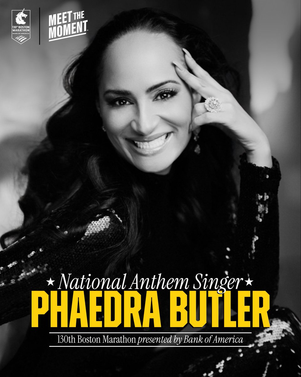 bostonmarathon's tweet image. Singing the National Anthem at the 130th #BostonMarathon presented by @BankofAmerica is Phaedra Butler from Cambridge, MA. This singer, songwriter, and producer currently has a single out &amp;amp; will be releasing her “Heart of A Woman” album this summer!👏🦄 #Boston130 #MeetTheMoment
