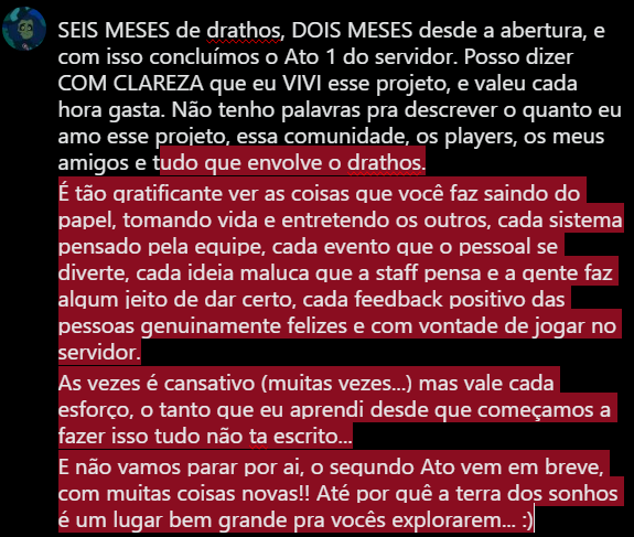 Nesarbtw's tweet photo. SEIS MESES de #DrathosSMP, DOIS MESES desde a abertura, e com isso concluímos o Ato 1 do servidor. Posso dizer COM CLAREZA que eu VIVI esse projeto, e valeu cada hora gasta. Não tenho palavras pra descrever o quanto eu amo esse projeto, essa comunidade, os players, meus amigos ++ https://t.co/tEuwO2Nl1z