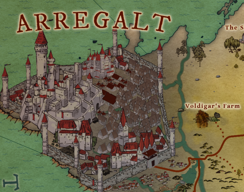 Voldigar's tweet photo. Did you know? The great city of Arregalt is just shy of 50 square miles, about the size of San Francisco. With 1.1M residents, it's 70% as dense as New York City, made possible by her incredible vertical architecture, massive sea trade, fertile farm lands, and a "generous" subsidy supplied by the 13 dominated provinces.

All told, the old country of Aramon and its impossibly huge capital only supplies about 1/3 of its own food, extracted from the labors of around 200,000 souls in its hinterlands. The majority of resources flow steadily into the great central citadel, 4 miles across.