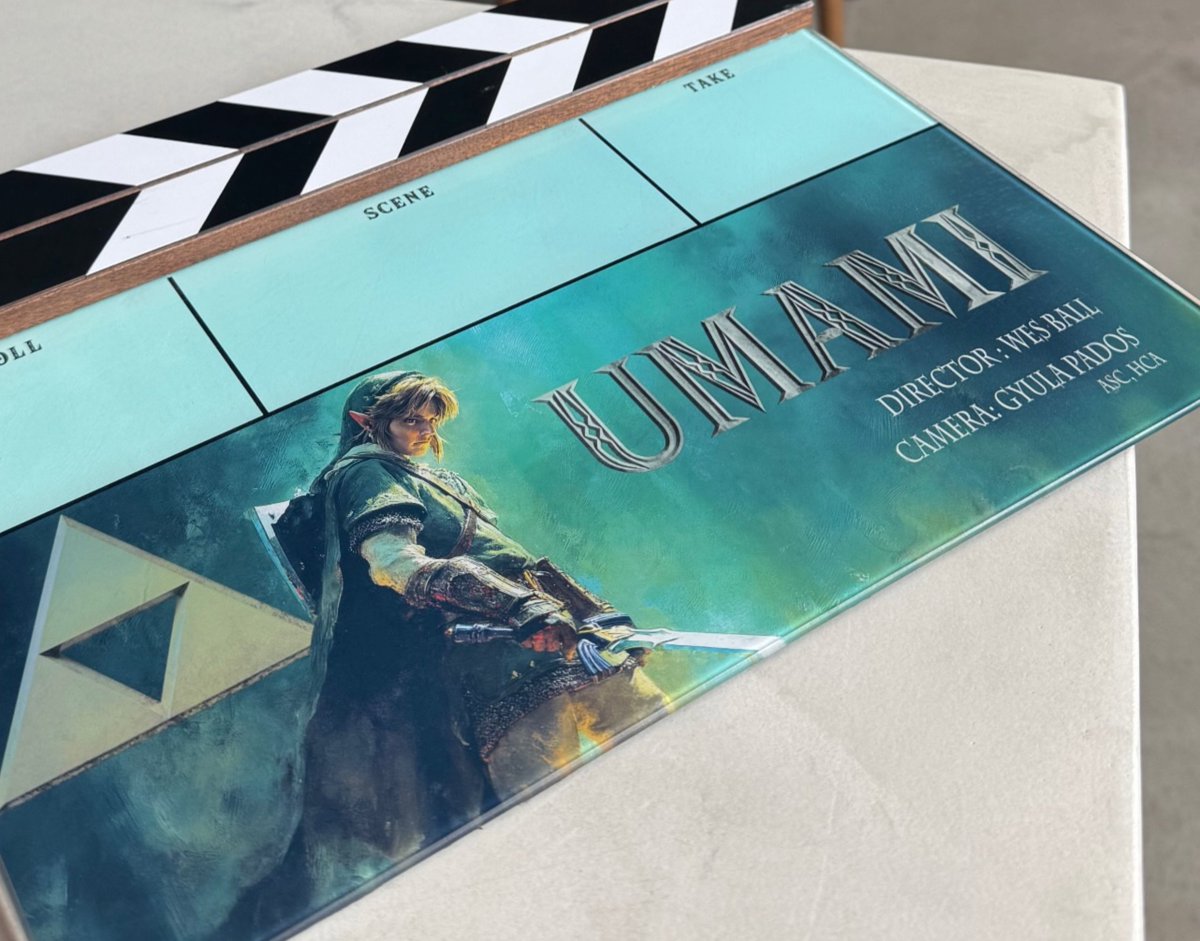 Nintendeal's tweet image. this Legend of Zelda movie clapper featuring Link was posted on Instagram by cinematographer Gyula Pados