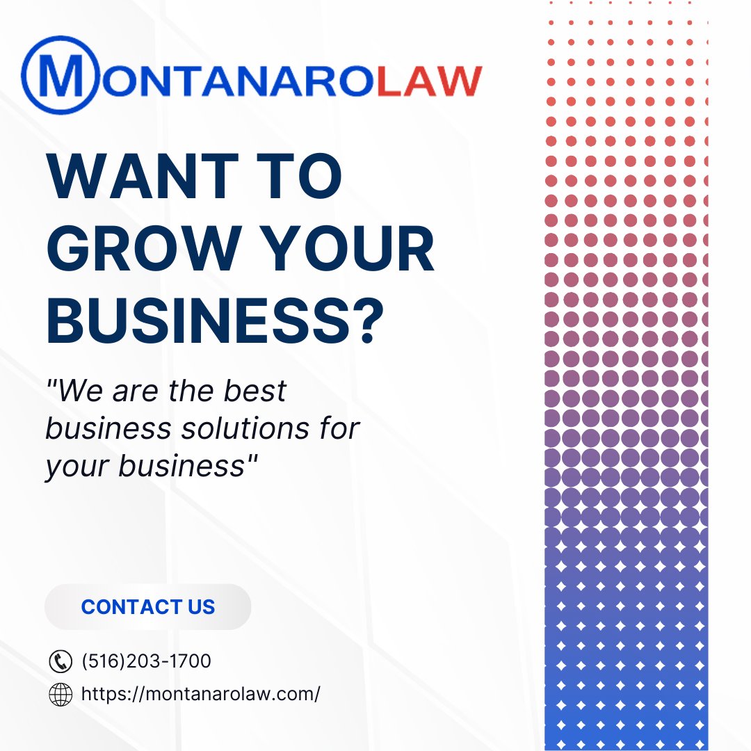 montanarolaw's tweet image. Want to grow your business? Let MontanaroLaw provide the best solutions for your business success! Reach out today! #BusinessGrowth #BusinessSolutions #MontanaroLaw #LegalSupport #BusinessSuccess #TrustedLawyers

(516)203-1700
montanarolaw.com
info@montanarolaw.com