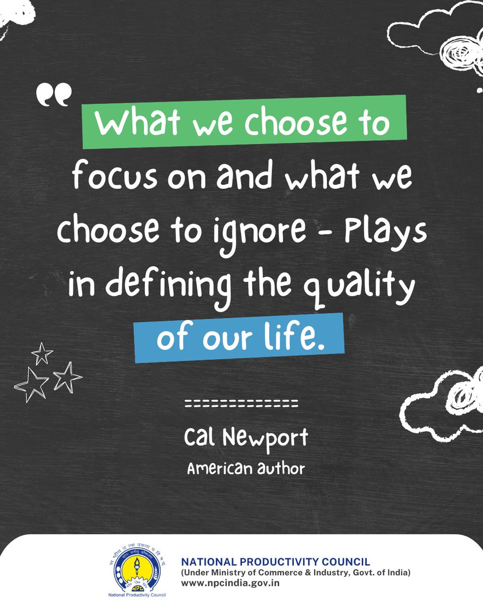 NPC_INDIA_GOV's tweet image. What you focus on defines your life.

Choose wisely. ✨

@DPIITGoI @CimGOI  @DoC_GoI @PiyushGoyalOffc @PiyushGoyal  @narendramodi 

#Focus #Productivity #Mindset