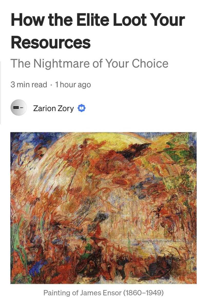 ZarionZory's tweet image. How the Elite Loot Your Resources

The Nightmare of Your Choice ⬇️

Dream, suffer, and die.

At least you will have your own cake.

​Love freedom. Embrace adventure.

#ZarionZoryStory

#MentalHealth #Suffering #Adventure

⬇️ Link 🔗 of the article ↩