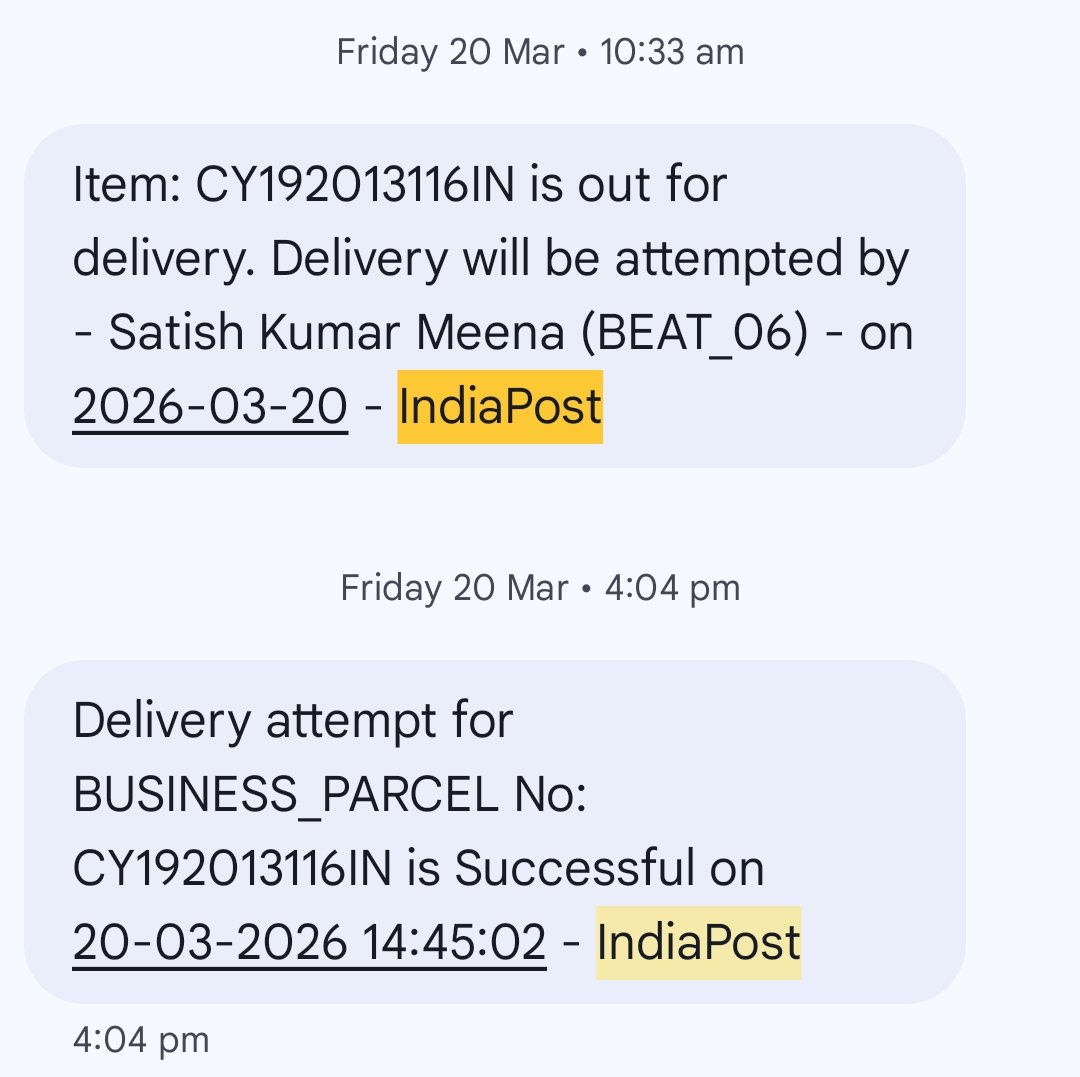 Vijendra_93's tweet photo. @IndiaPostOffice lazy idiots sitting in India post offices need to be thrown out, these freeloaders can't deliver study materials even after one month of marking it delivered. Till date none of my parcels arrived without complaining. Both of these parcels are yet to be delivered. https://t.co/DIkQXtuLBH