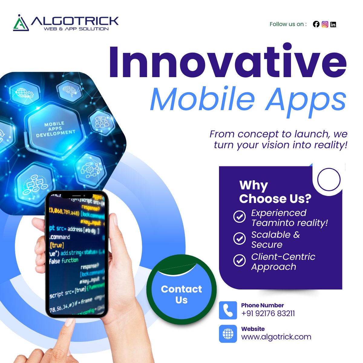algotrick's tweet image. At Algotrick, we don’t just build apps, we build scalable, secure, and user-focused solutions that drive real business growth. From concept to launch, we’ve got you covered.

#MobileAppDevelopment #AppDevelopment #StartupGrowth #AndroidApps #iOSDevelopment #Innovation #Algotrick