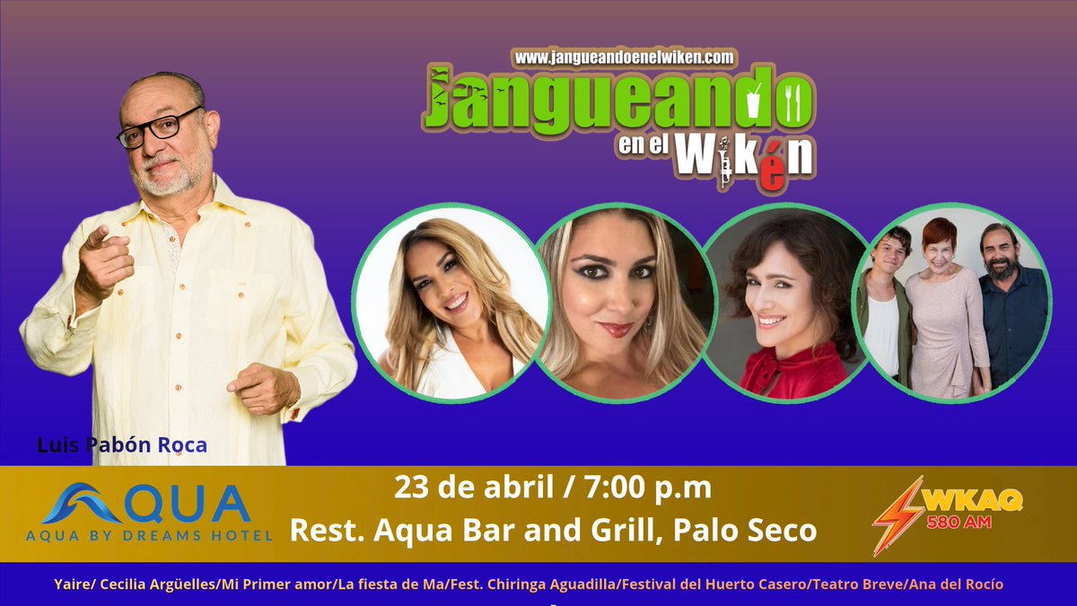 jangueando's tweet photo. 🎙️ Esta semana… no te puedes perder Jangueando en el Wikén con Luis Pabón Roca  en vivo 📍 Desde Aqua Bar and Grill PR  a las 7 p.m por @WKAQ580 . https://t.co/Nd86ABVJFB