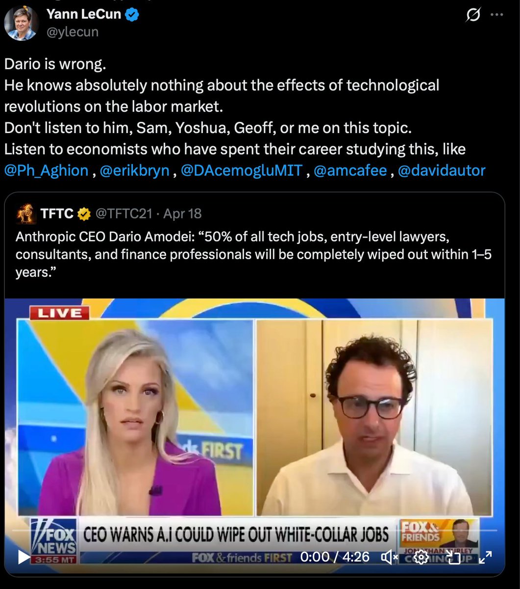 Hey <a href="/ylecun/">Yann LeCun</a> - have you #mawmaxed your servers yet with an [actually] helpful AI talking to millions of users?  

<a href="/DarioAmodei/">Dario Amodei</a> and <a href="/sama/">Sam Altman</a> and
<a href="/elonmusk/">Elon Musk</a> might know some things that you do not. Legacy Research Kings in ivory towers can't see what's really happening in the matrix.