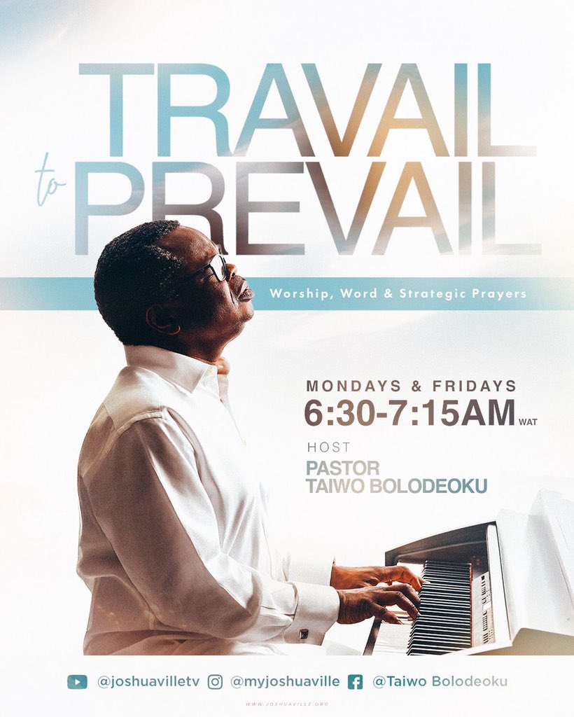 myjoshuaville's tweet image. Happening now #TravailToPrevail

Join Pastor Taiwo Bolodeoku for Travail to Prevail. A divine encounter awaits you!

On YouTube👇🏻 
youtube.com/live/sCHlTzkaF…

On Instagram 👇🏻
instagram.com/myjoshuaville/…

On Facebook 👇🏻
facebook.com/share/v/14am9D…

#MyJoshuaVille
#YearOfDominion