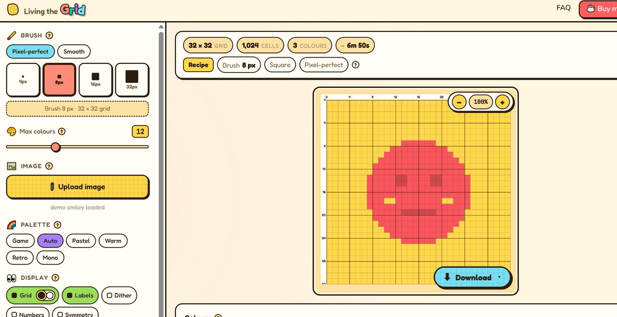 tizupen_tkool's tweet photo. 取り込んだ画像をピクセルグリッド化し、アイテム工房で描く時の目安を作れるサイトがあったので共有
やり方はツリーに書いてます
※このサイト上では絵が描けません
※ドット絵をSwitch上で描くのはプレイヤーなので時間と根気は必要です
https://t.co/aXscQBq3pp
#トモダチコレクション
#トモコレ https://t.co/RVJfOPvTCM