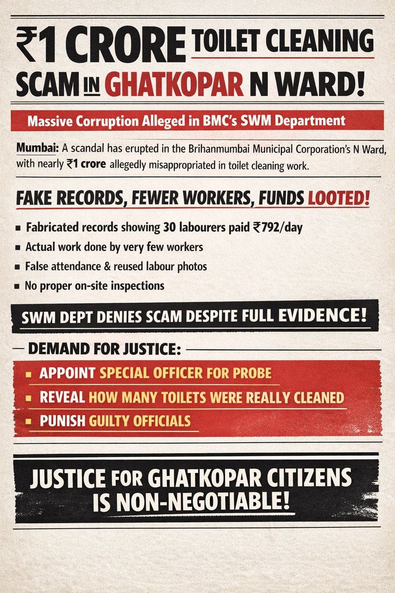 🚨 Massive ₹1 crore scam exposed in toilet cleaning work in BMC N Ward ...