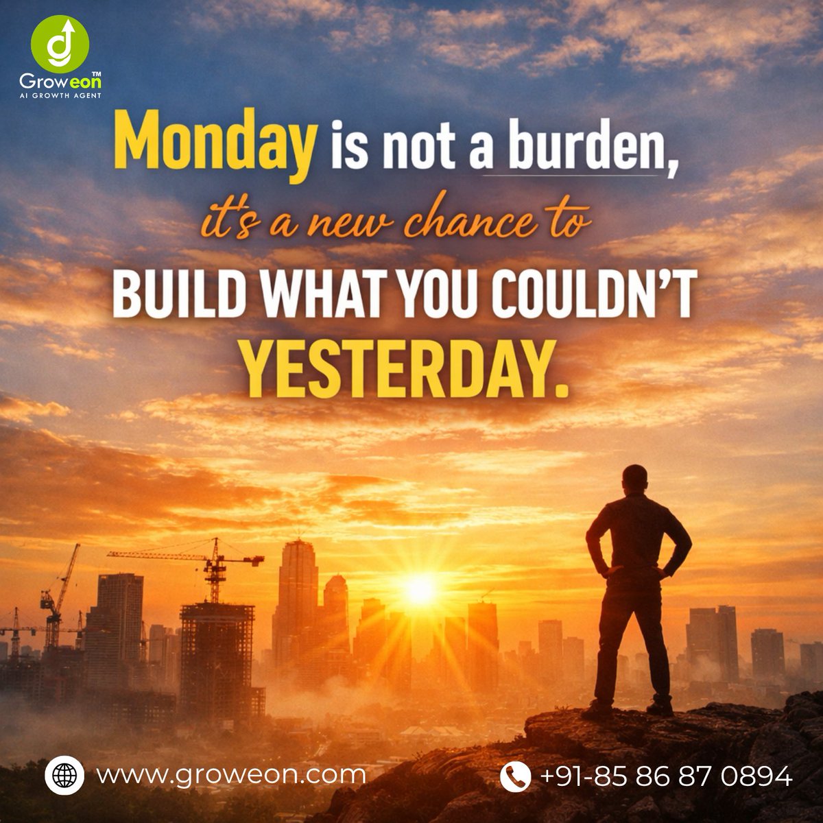 groweon's tweet photo. Monday isn’t here to slow you down — it’s here to give you another shot.
A fresh start. A new mindset. A chance to build what you couldn’t yesterday.

#MondayMotivation #NewWeekNewGoals #StartStrong #GrowthMindset #SuccessMindset #EntrepreneurLife #SalesMotivation #KeepGoing https://t.co/mhWlPnEraw