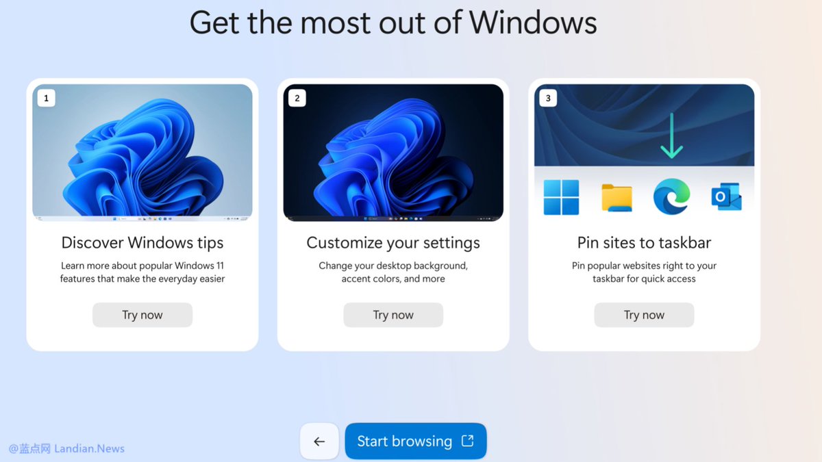landiantech's tweet image. 安装 4 月更新后 #Windows11 会强制启动 Edge 展示新手引导，这着实让人摸不着头脑，看起来更像是微软推广浏览器的做法。

这个新手引导里主要介绍 Windows 11 的部分功能，如果是第一次使用 Windows 11 倒是可以看看引导，对大多数用户来说可能压根不用看。

查看详情：ourl.co/112735