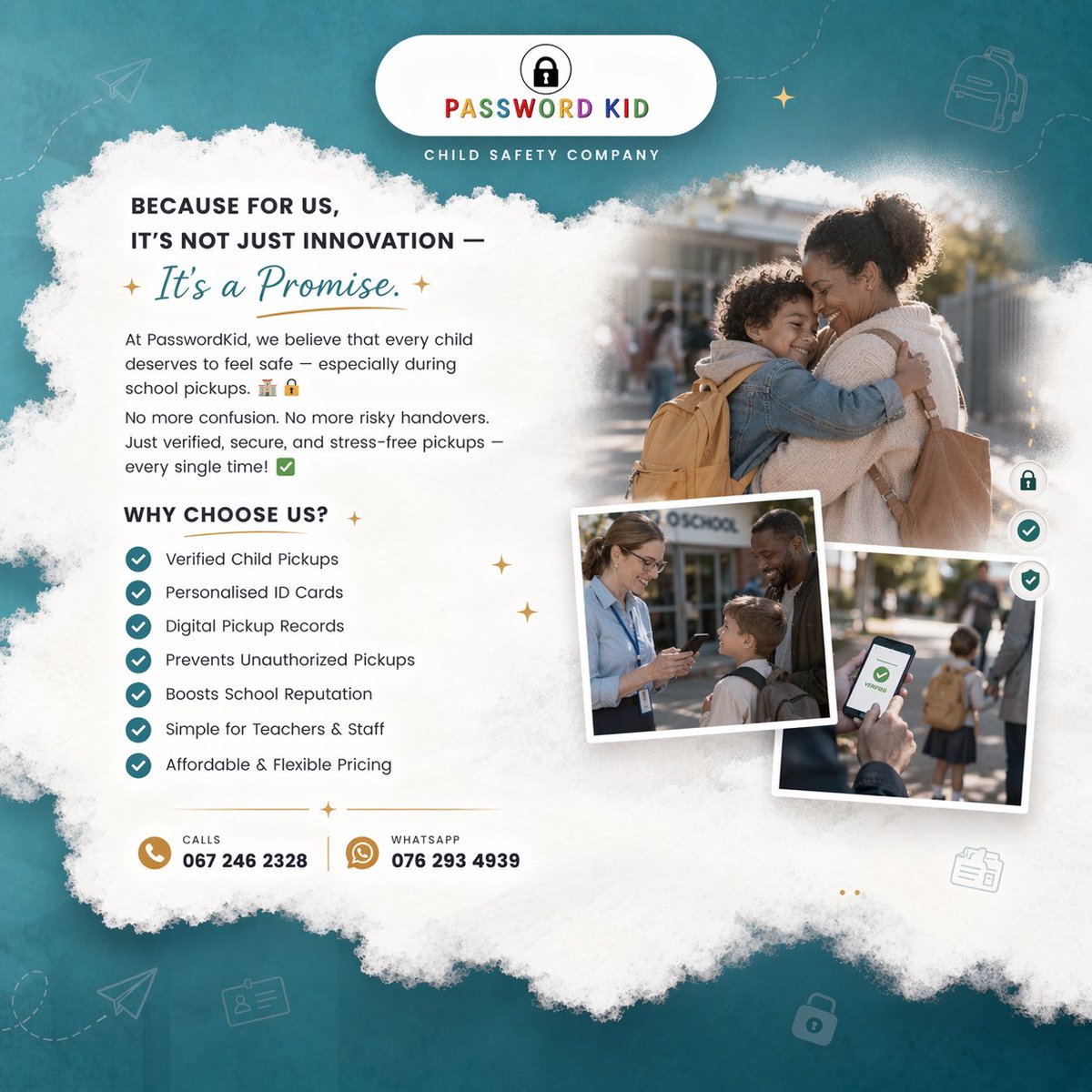 KidPassword's tweet image. Monday mood: Safe children, happy parents.😊
Let’s make this week another secure one!

Join the movement for safer pickups #Today
Visit: passwordkid.co.za 
Call: 0672462328
WhatsApp: 0762934939

#PasswordKidFamily #PasswordKid #SmartParenting #PreschoolSafety #ChildSafety