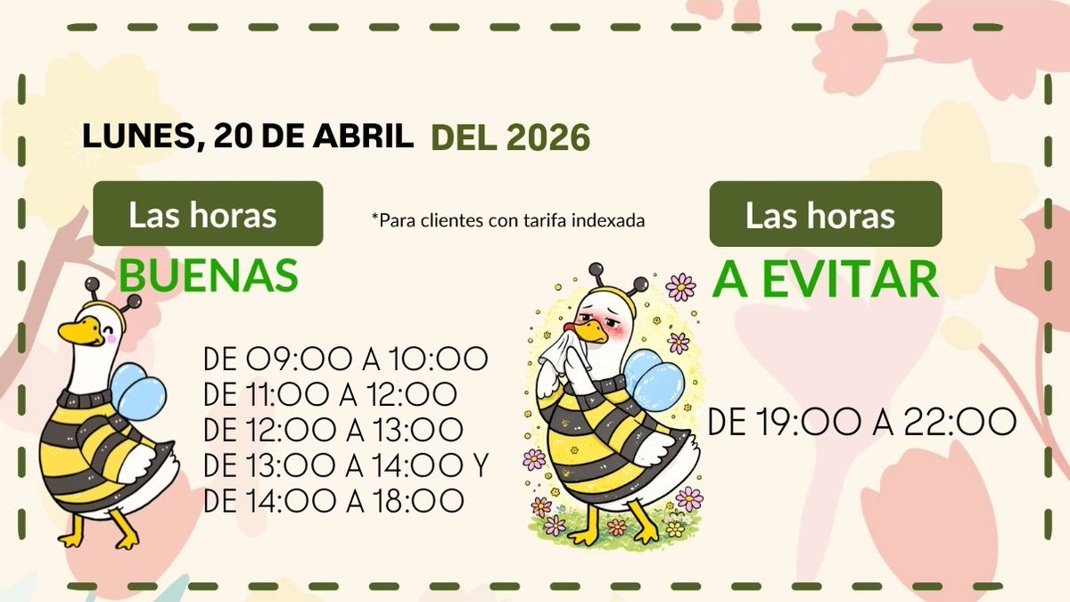 🟢 ¡Aquí las tienes! #LasBuenasHoras de hoy para ayudarte con tu factura. #FeníeEnergía