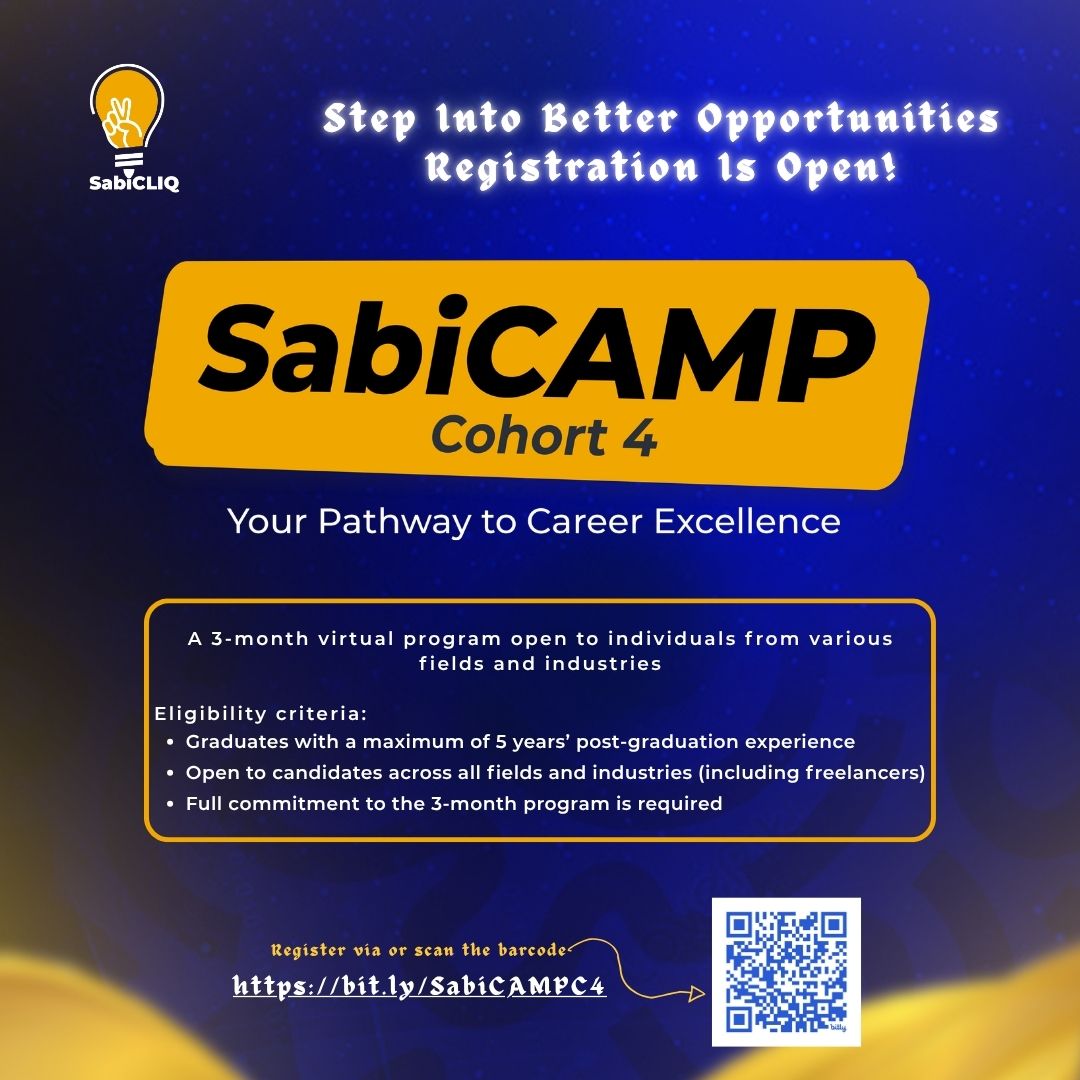 SabiCliq's tweet image. This is your official invitation📩

SabiCAMP Cohort 4 is now open📍
You don’t need to have it all figured out.
You just need to take the step✅️
Apply now:
bit.ly/SabiCAMPC4

#SabiCliq #professional #CareerDevelopment 
#mentorship