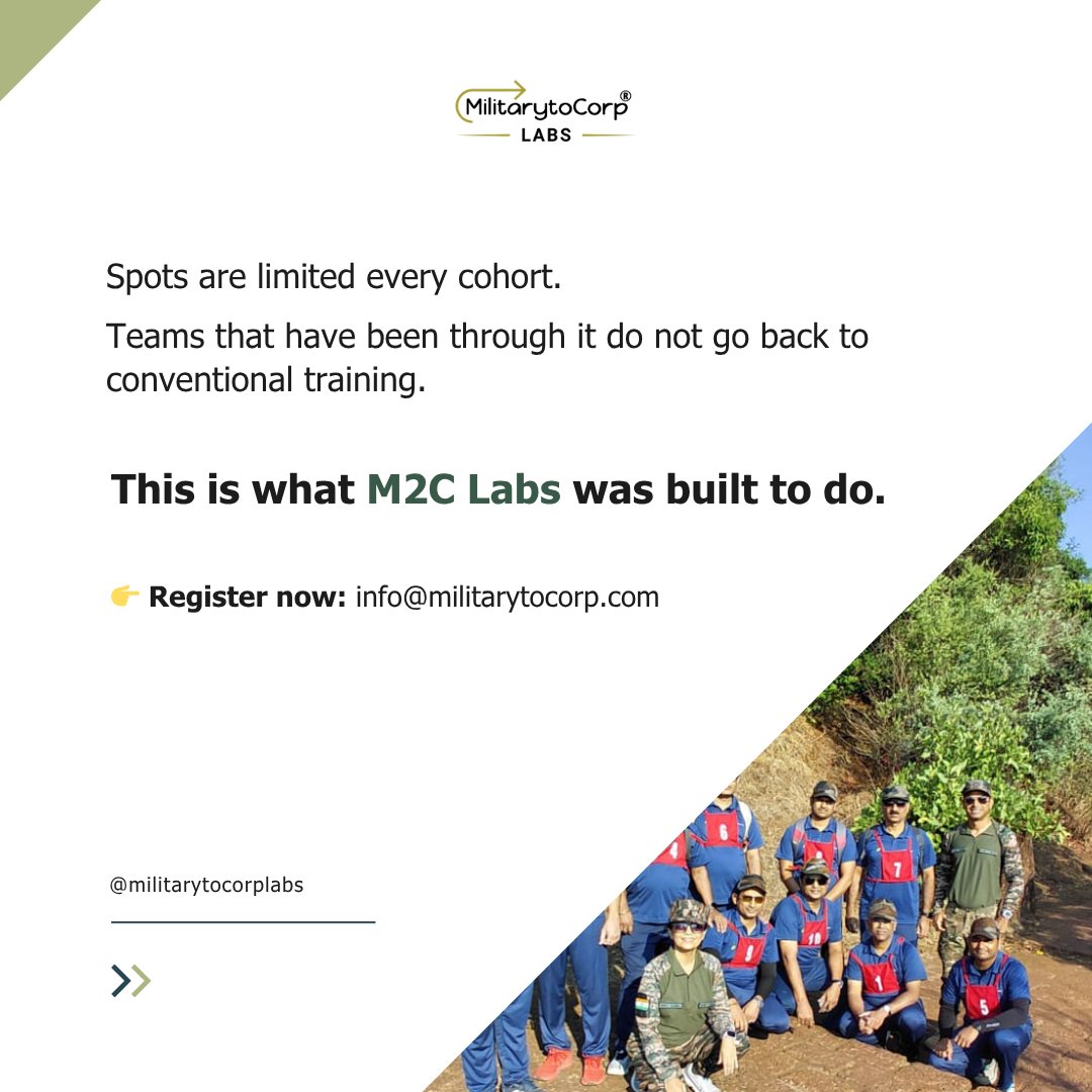 Mil2Corp's tweet image. Stop talking about accountability. Put your team in situations where excuses don’t work and outcomes are owned the military way. If you’re a leader who actually wants to see this in action, write to us at info@militarytocorp.com

#leadership #teambuilding #experientiallearning