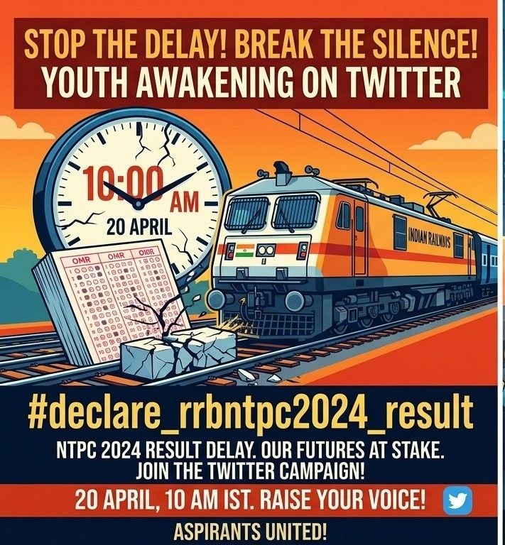 Sarkar_vaii's tweet photo. #declare_rrbntpc2024_result With profound respect, we appeal for the prompt declaration of RRB NTPC 2024 results. Hardworking aspirants deserve clarity regarding their performance and selection status. @RailwaySeva @AshwiniVaishnaw @RailMinIndia @RailTel @Indianrlyinfo @DRM_DDU https://t.co/PyghzJBSZk