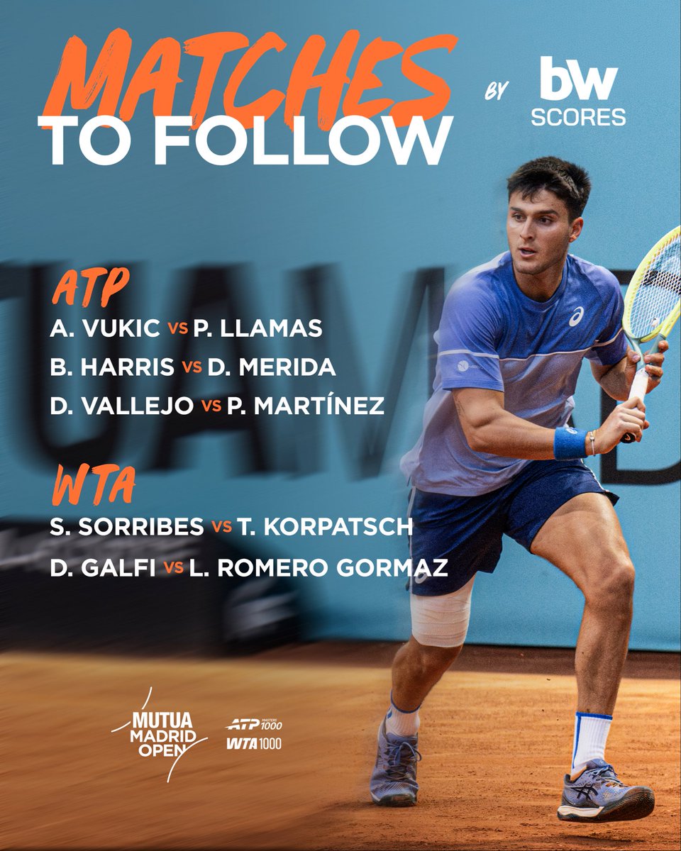 MutuaMadridOpen's tweet photo. 🔝 𝗣𝗔𝗥𝗧𝗜𝗗𝗢𝗦 𝗔 𝗦𝗘𝗚𝗨𝗜𝗥 🔝

Día 1️⃣ by @bwscores_es | #MMOPEN https://t.co/otbCUbmhbU