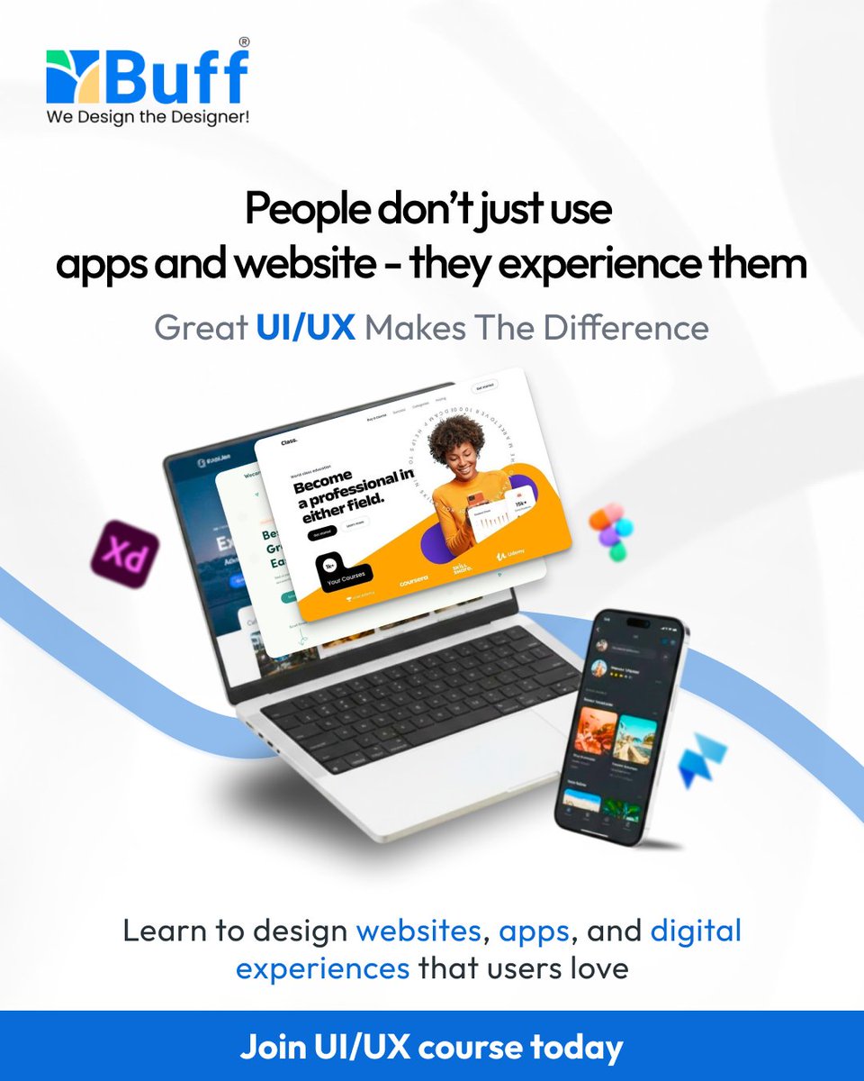 buff_coimbatore's tweet image. Great design turns screens into experiences.
Master UI/UX and design products users love.
Join our UI/UX course today.

#UIUXDesign #UserExperience #UserInterface #WebDesign #AppDesign #DigitalDesign #DesignThinking #UXCourse #UIDesign #CreativeCareers #DesignSkills