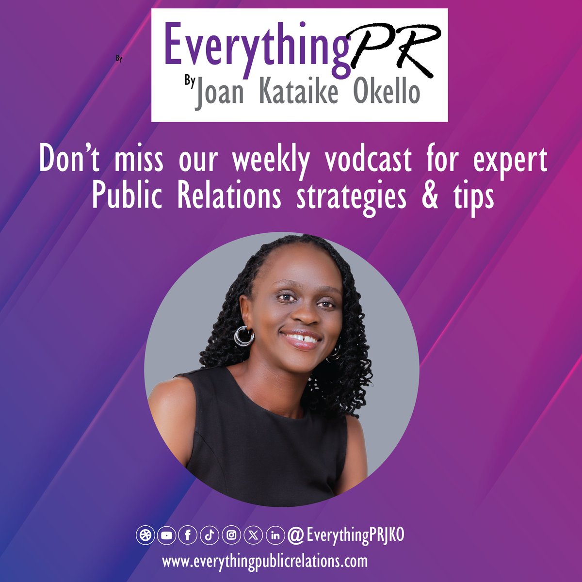 EverythingPRJKO's tweet photo. 📢Tune in every week to the @EverythingPRJKO  vodcast to learn, unlearn &amp; stay equipped with effective #PR strategies and practical tips. 

Hosted by seasoned #Communications, #PR &amp; #Events Specialist - Joan Kataike Okello. 

https://t.co/dqpk0NtGXL I @MakerereNews https://t.co/ybgMZHue83