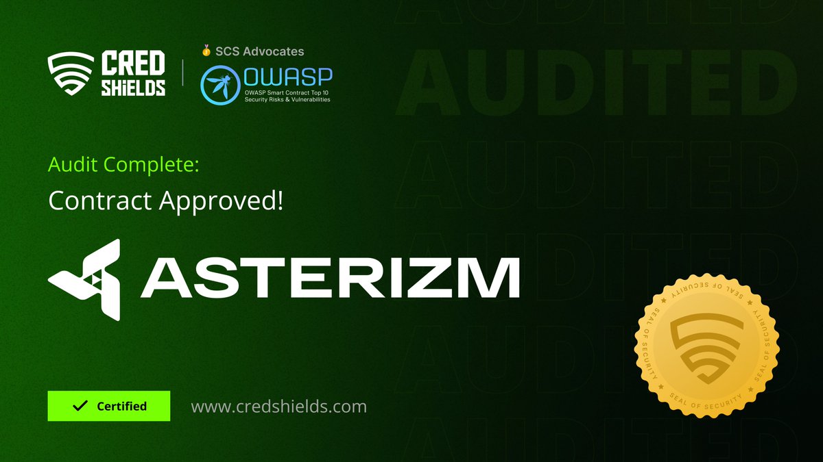 CredShields's tweet photo. ✅ Audit Complete.

We've successfully audited the smart contract for @Asterizm_layer.

Asterizm is an institutional-grade omnichain infrastructure enabling secure cross-chain dApps, DeFi, RWAs, and stablecoins across multiple blockchains. Proud to support a @CantonNetwork project.

Website: https://t.co/Q3JLTOdbnG