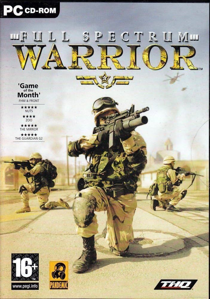 Full Spectrum Warrior (2004) - Xbox/PC 

Pandemic Studios used a custom engine in 2004 to create a realistic squad simulator based on US Army training logic Instead of direct shooting you give tactical orders to two teams while the AI calculates cover and suppression in real time
