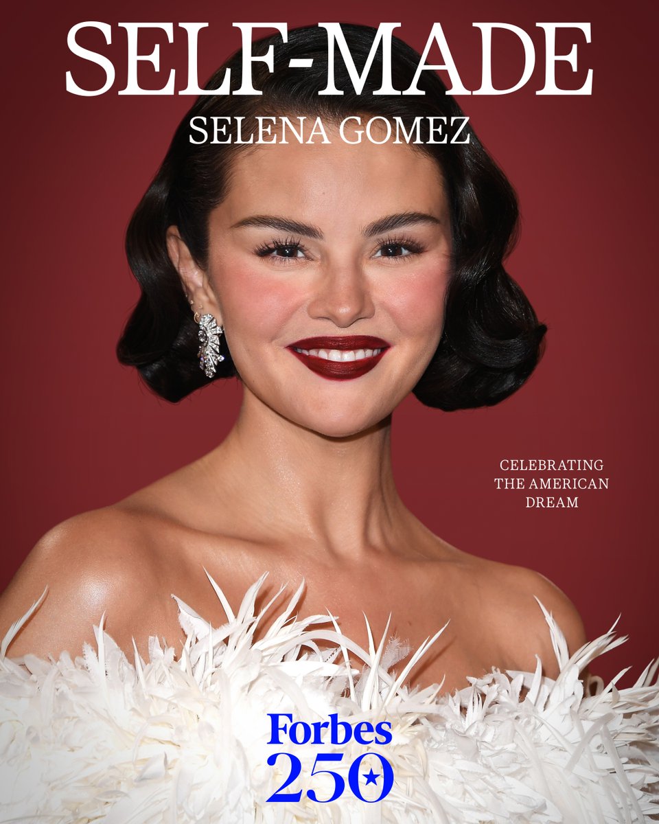 Forbes's tweet photo. Growing up, @selenagomez's mother had to scrounge for quarters in order to pay for gas. After a successful career in entertainment, Gomez founded Rare Beauty in 2019. Within four years the company would hit a $1.3 billion valuation.

Here's where she lands among the greatest living self-made Americans on the #Forbes250 list: https://t.co/XUbB69q9wo
Photo: Steve Granitz/Filmmagic via Getty Images