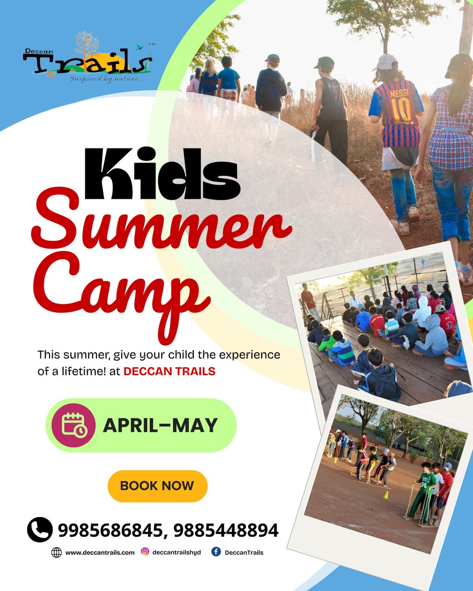 DeccanTrailsHyd's tweet image. Kids Summer Camp at Deccan Trails 

Play more. Learn more. Grow more. 

📞 Call or WhatsApp at 98854 48894 , 9985686845
🌐 Visit our website: deccantrails.com
📍 Location: Deccan Trails, Vikarabad

#KidsSummerCamp #DeccanTrails #SummerFun #OutdoorAdventure #LearnAndPlay
