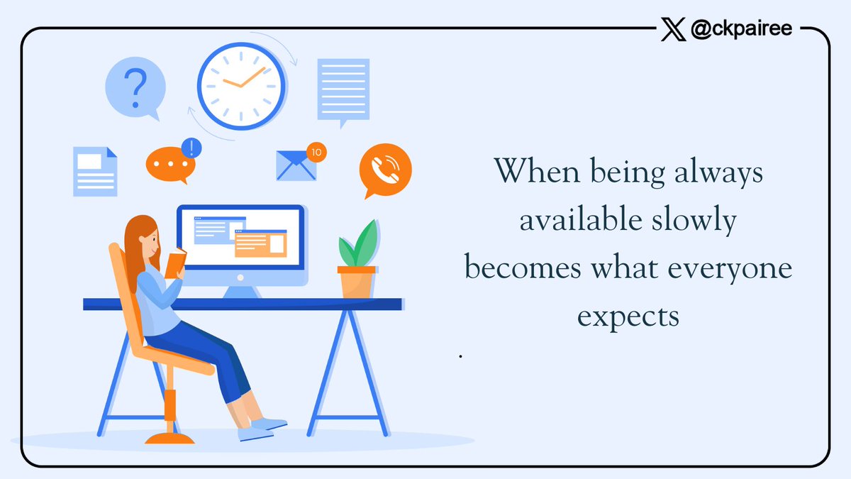 ckpairee's tweet image. Being available, by itself, doesn’t define a leader’s value. Without thoughtful boundaries, constant availability can quietly dilute how that value is perceived.
#Leadership #AlwaysbeingAvailable #Responsive #LeadershipCoach
