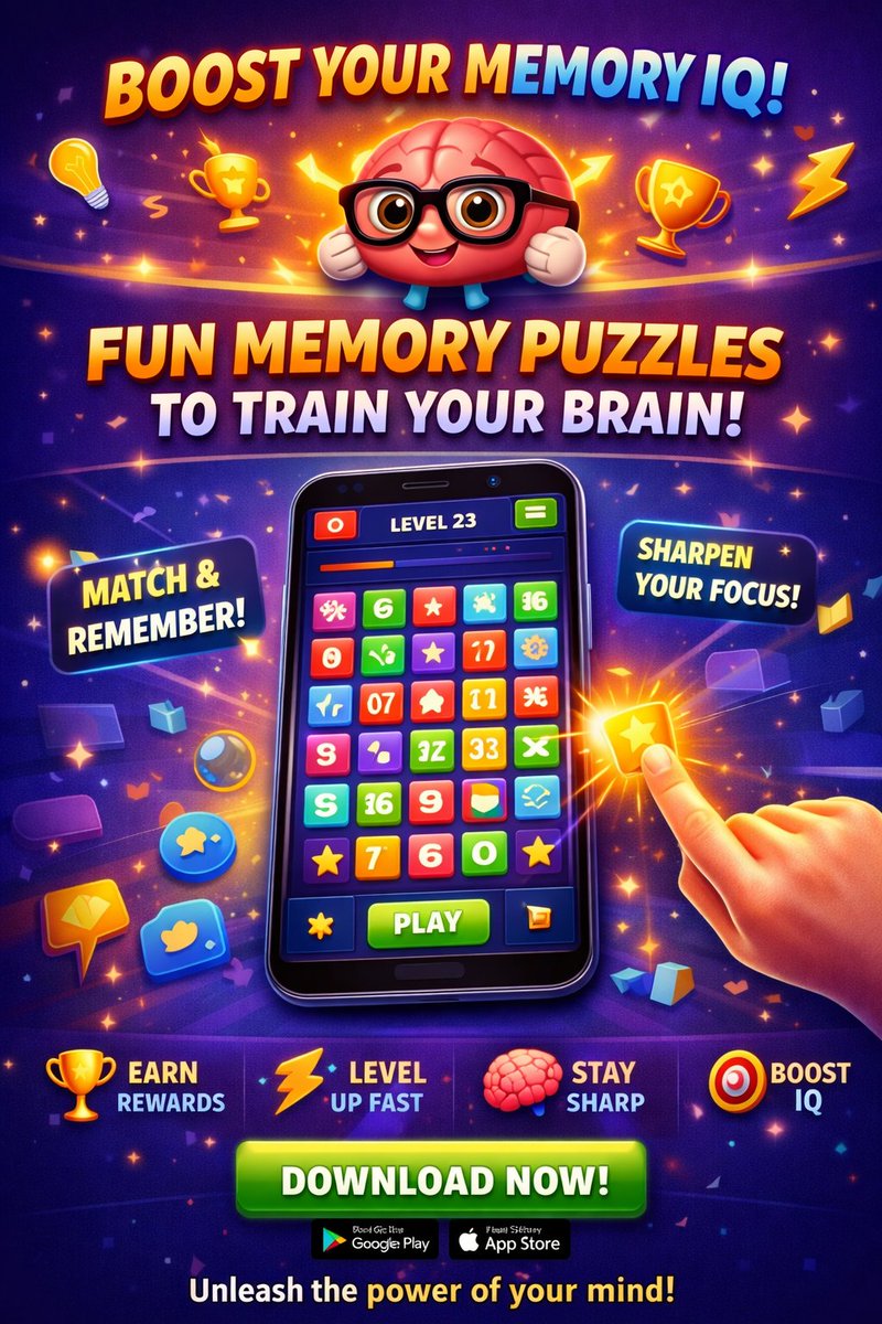 thakkar_de71327's tweet image. caption

🧠 Think you have a sharp memory? Prove it with Memory IQ! Match fast, stay focused, and train your brain every day. 🎮✨ #MemoryIQ #BrainGame #PuzzleChallenge #TrainYourBrain