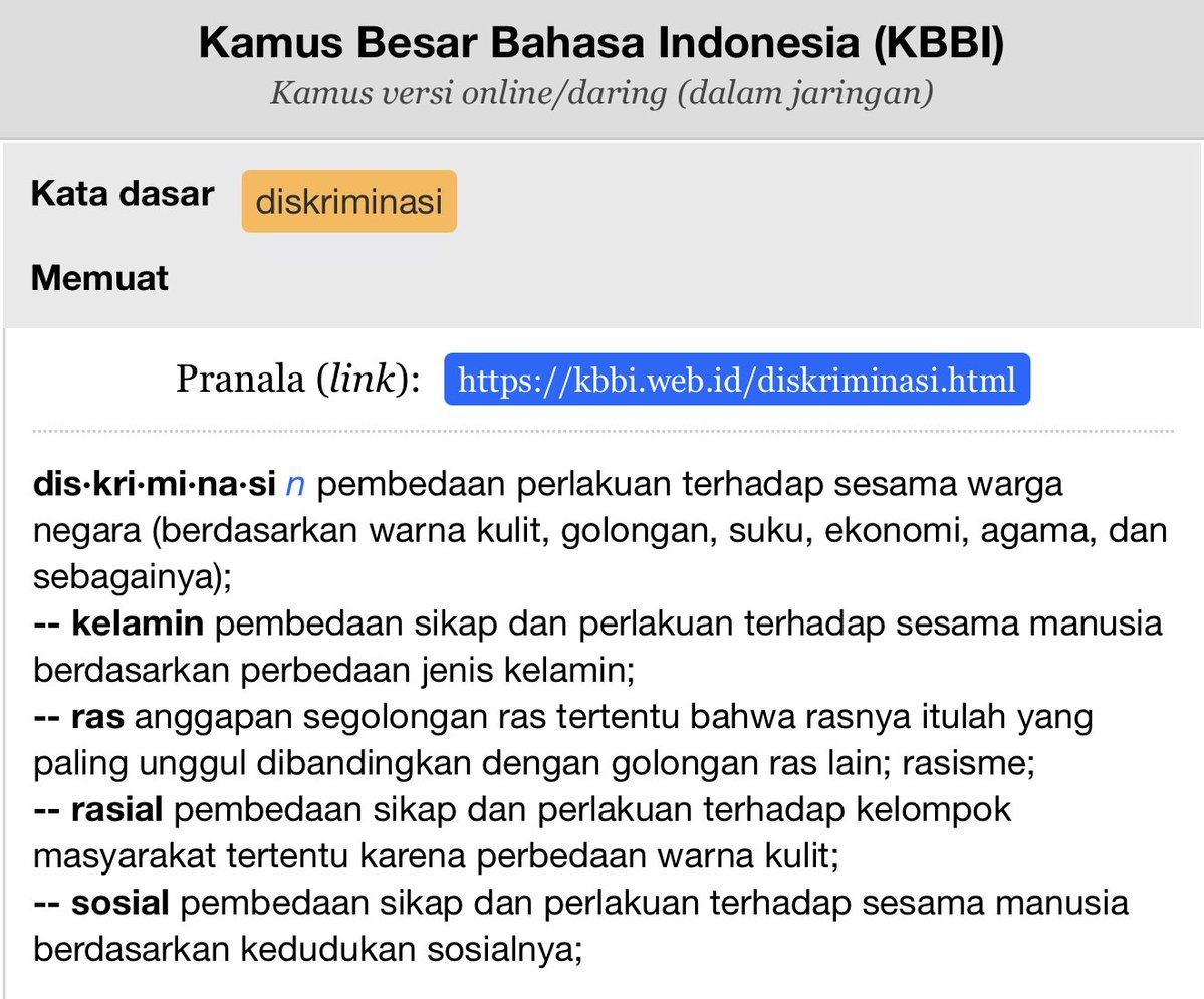 Abraham, coba lu cari dulu definisi diskriminasi itu apa deh. Gua kasih tunjuk langsung nih soalnya lu kayaknya males cari sendiri. Kalau lu gunakan akal sehat lu, lu harusnya paham konteks dari diskriminasi sendiri JAUH lebih dalam dari sekedar “merasa sedih”.