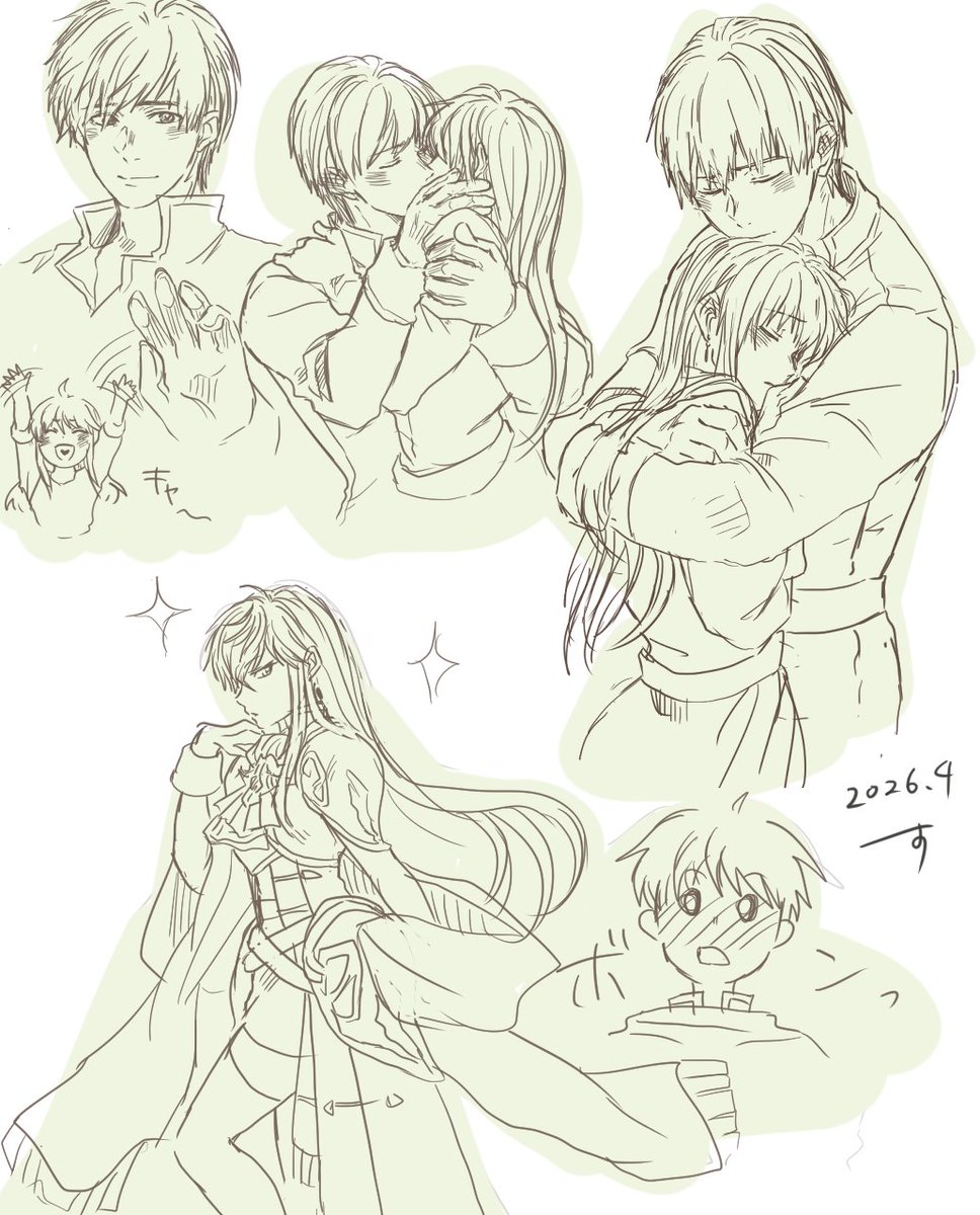 sudachidesuyon's tweet photo. フィンとラケシス（キスしてますすんません、タイムアップです。
こういうときめきが欲しいと思い筆を走らせました。ラケちゃんの新衣装ざっくりですみません、今度はもう少しましにかきます【多分 https://t.co/1lVLryqHdn