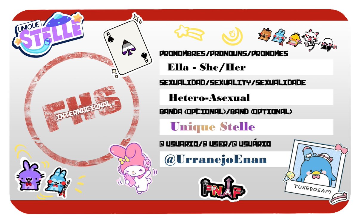 Hola, soy Enan y les juro que la credencial sigue siendo valida aunque le puse mil stickers 🫂💚
#FNAFHS #BandasHS #UShs