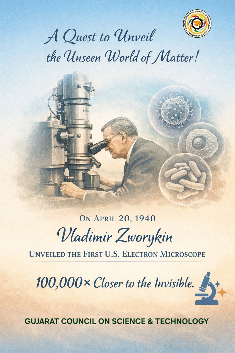 narottamsahoo's tweet image. A quest to unveil the unseen world of matter!

On April 20, 1940, #VladimirZworykin introduced the first U.S. electron microscope in Philadelphia - revealing nature at an extraordinary 1,00,000× magnification.

A defining milestone where #curiosity met #innovation - reminding us