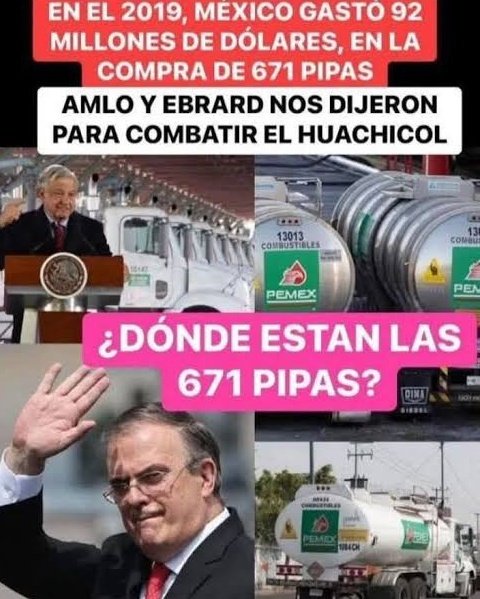 rchilab's tweet photo. @_valdespjesus Oye Jesús, tú que eres socio de los pillos de 4ta, ¿podrías preguntarle al pelele @m_ebrard qué le hizo al dinero que desvió para el engaño de la compra de #pipas que nadie vió cuando el otro imbécil nos dejó sin combustibles en 2019 alegando que así acabaría con el huachicoleo? https://t.co/cBZlA6VZB5