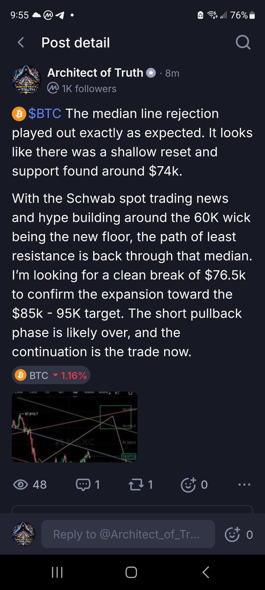 Architect_Truth's tweet photo. My Bitcoin predictions have been spot on since the bottom at 60K. Do you think Bitcoin will continue its breakout here. NFA
#Bitcoin #Investing #Crypto #Finance https://t.co/ryPpy09s9W