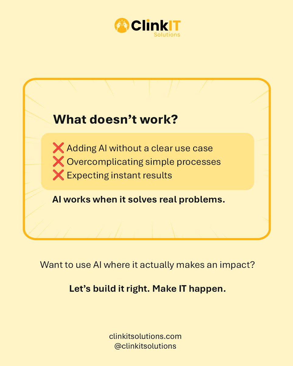 ClinkITph's tweet image. Most companies are still using AI like a glorified search bar. That’s a massive missed opportunity. 📉

Ready to move from "playing with AI" to "building with AI"? 
Let’s chat. We’d love to help you find a use case that actually drives ROI. 📩 

#AI #LLMSolutions #ITSolutions