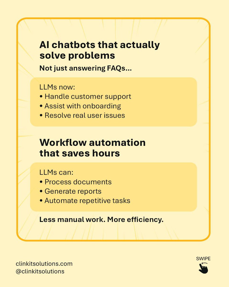 ClinkITph's tweet image. Most companies are still using AI like a glorified search bar. That’s a massive missed opportunity. 📉

Ready to move from "playing with AI" to "building with AI"? 
Let’s chat. We’d love to help you find a use case that actually drives ROI. 📩 

#AI #LLMSolutions #ITSolutions