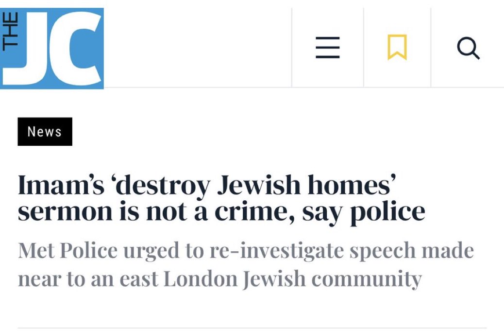 you are not allowed to joke about Allah or Islam. A single sarcastic comment can land you in court or get you arrested for “hate speech.”

But Muslim leaders are openly allowed to stand on British soil and instruct their followers to wipe out the local Jewish community.
They call