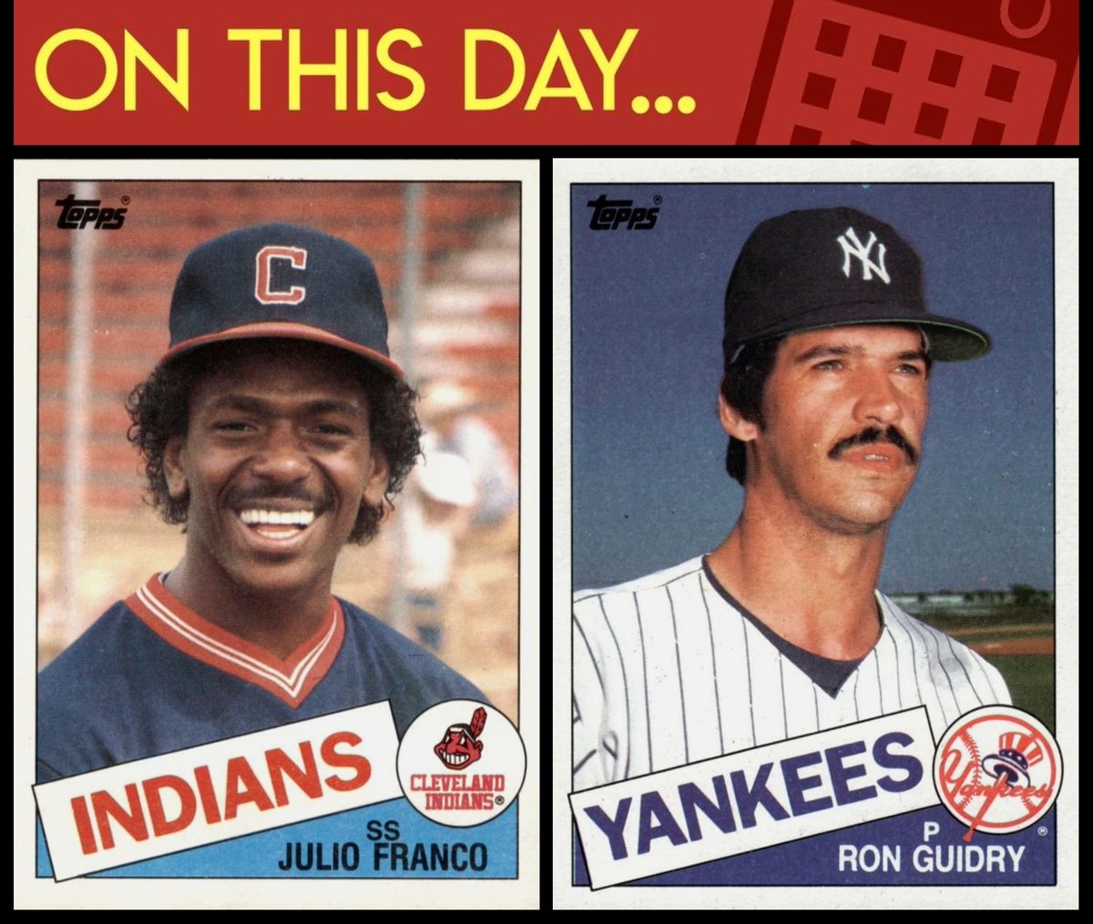 VanderlansJim's tweet image. April 19, 1985 - Julio Franco hits a 1st inning 2-run HR off Ron Guidry and that's all #Cleveland will need in their 2-1 victory over #NewYork at Yankee Stadium.
#MLB #OTD #1980s #GuardsBall #RepBX #Topps #baseballcards