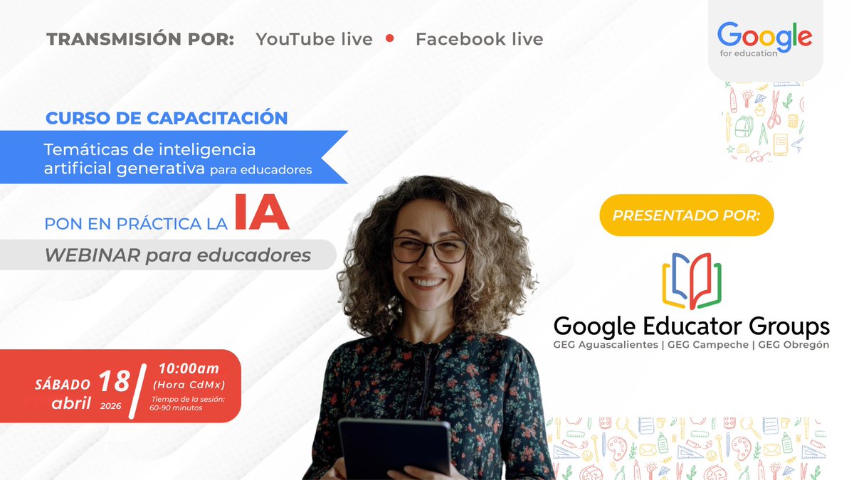 javierbalan's tweet image. #NewsUpdate

¿Te perdiste 😮 el #Webinar con el tema: Pon en práctica la #IA?

10a. temporada de capacitación de @GEGObregon | #GCE? ¡Revivelo! 👨🏻‍💻
Curso de preparación para la certificación de @GeminiApp Educator. Acompañados de @GegCampeche  y #GEGAguascalientes

Revive la